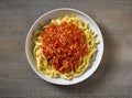 bowl of pasta tagliatelle with bolognese sauce