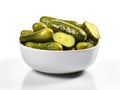 bowl of pickled cucumber white background macro, ai generative