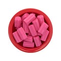 Bowl of pink bubble gum on a white background Royalty Free Stock Photo