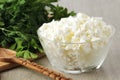 A bowl with plain Russian cottage cheese called tvorog