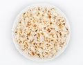 Bowl of popcorn on grey background. Top view Royalty Free Stock Photo