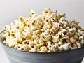 A bowl of popcorn on white background, AI generated