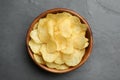 Bowl of potato chips on grey table Royalty Free Stock Photo