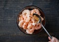 Bowl of prawns and chili flakes