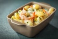 Bowl of prawns in Italian gnocchi pasta