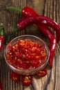 Bowl with preserved red Chilis Royalty Free Stock Photo
