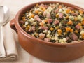 Bowl of Puy Lentils with Lardons Royalty Free Stock Photo