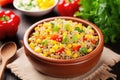 bowl of quinoa with mixed bell peppers and sweet corn Royalty Free Stock Photo