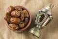 Bowl of Ramadan Dried Dates and Lantern