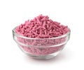 Bowl of raspberry granulated instant drink