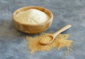 Bowl of raw Amaranth flour with a spoon of Amaranth seeds