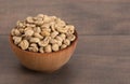 Bowl of Raw Green Coffee Beans on a Wooden Table Royalty Free Stock Photo
