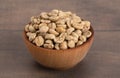 Bowl of Raw Green Coffee Beans on a Wooden Table Royalty Free Stock Photo
