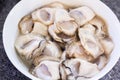 Bowl of raw oysters Royalty Free Stock Photo