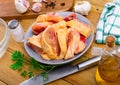 Bowl with raw sliced chicken, food preparation Royalty Free Stock Photo