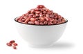 Bowl of raw speckled red kidney beans isolated on white Royalty Free Stock Photo