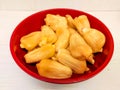 A bowl of ready-to-eat jackfruit. Sweet taste and chewy texture.