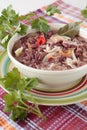 Bowl of red bean soup with sauerkraut
