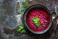 Bowl of red beet root soup borsch