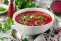 Bowl of red beet root soup borsch