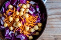 Bowl of red cabbage carrots and chickpeas Royalty Free Stock Photo