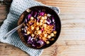 Bowl of red cabbage carrots and chickpeas Royalty Free Stock Photo