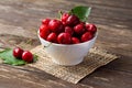 Bowl with red cherries