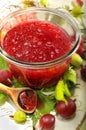 Bowl of red gooseberry jam Royalty Free Stock Photo