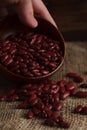 Bowl of red haricot beans on sackcloth. Stock image Royalty Free Stock Photo