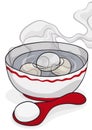 Bowl with red spoon and hot tangyuan desserts, Vector Illustration