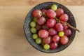 Bowl of red and white seedless grapes viewed from the top Royalty Free Stock Photo