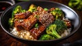 Bowl of rice and broccoli with sesame oil and sesame seeds Royalty Free Stock Photo