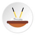 Bowl of rice with chopsticks icon, flat style Royalty Free Stock Photo