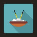 Bowl of rice with chopsticks icon, flat style Royalty Free Stock Photo