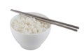 Bowl of rice with chopsticks isolated on white background Royalty Free Stock Photo