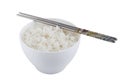 Bowl of rice with chopsticks isolated on white background Royalty Free Stock Photo