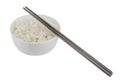 Bowl of rice with chopsticks isolated on white background Royalty Free Stock Photo