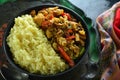 Wok Meat and Vegetable Stir Fry with Rice Royalty Free Stock Photo