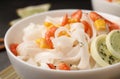 Bowl with rice noodles, shrimps and vegetables Royalty Free Stock Photo