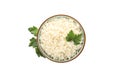 Bowl with rice and parsley isolated on white Royalty Free Stock Photo