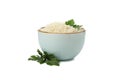 Bowl with rice and parsley isolated on background Royalty Free Stock Photo