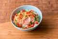 Bowl of rice with poached salmon Royalty Free Stock Photo