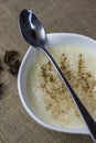 Bowl of rice pudding and cinnamon Royalty Free Stock Photo