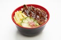 Bowl of rice topped with broiled eel in unagi sauce Royalty Free Stock Photo