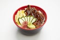 Bowl of rice topped with broiled eel in unagi sauce Royalty Free Stock Photo