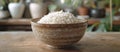 Bowl of Rice on Wooden Table