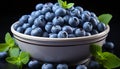 A bowl of ripe blueberries, fresh from nature bounty generated by AI