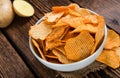 Bowl with rippled Potato Chips Royalty Free Stock Photo