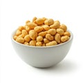 A bowl of roasted peanuts with visible salt, isolated on a white Royalty Free Stock Photo