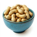 A bowl of roasted peanuts with visible salt, isolated on a white Royalty Free Stock Photo